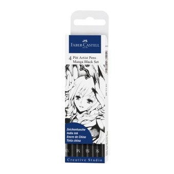Boite feutre FABER & CASTELL Pitt Artist pen - 4 feutres - Manga  SET BLACK (XS.S.MB.SC) 