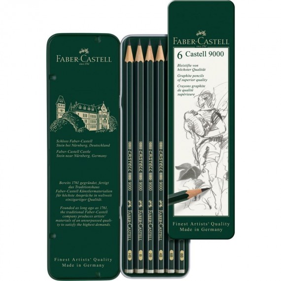 Boite crayon graphite FABER & CASTELL - 6 crayons graphite 9000  - 119063 (Métal) 
