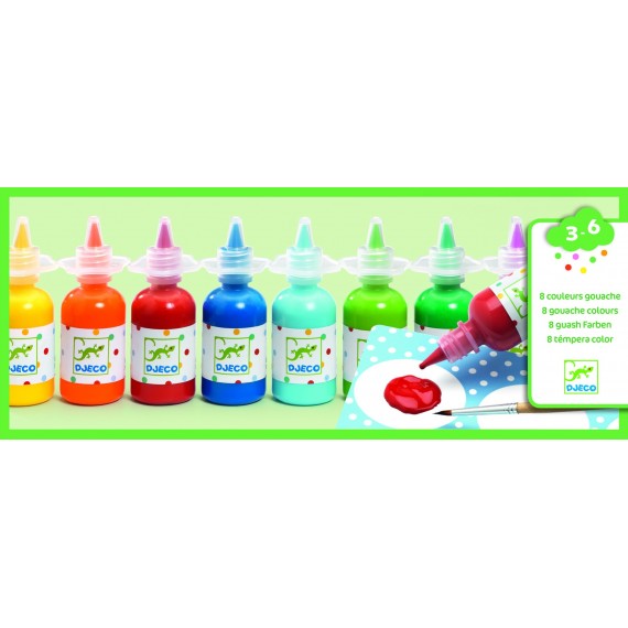 Les couleurs DJECO - 8 bouteilles de gouache 