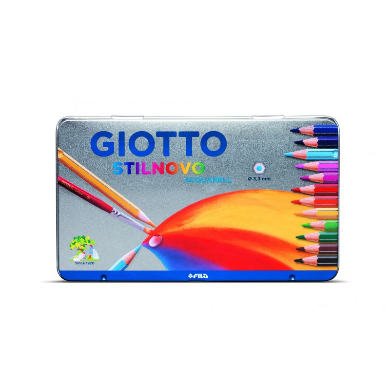 Boite crayon de couleurs aquarelle GIOTTO Stilnovo - 12 Crayons (Métal) 