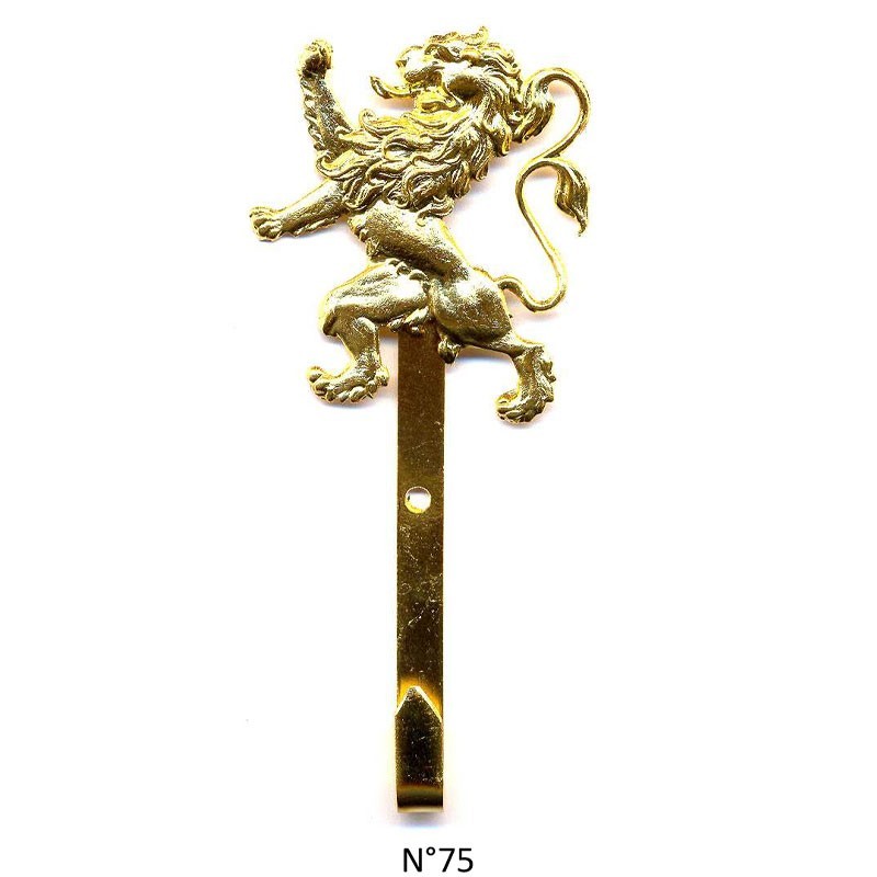 Crochet CDQV (Accroche tableau) - Doré à l'or fin - Lion debout 