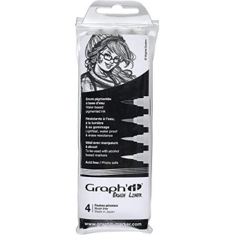 Pochette feutre marqueurs GRAPH IT Alcool (Encre pigmentée) - 4 Brush fine Liner (3 gris + 1 Noir) 