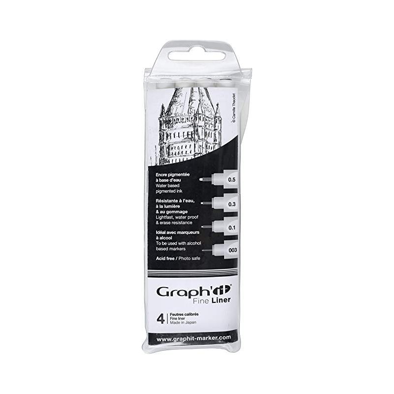 Pochette feutre marqueurs GRAPH IT Alcool (Encre pigmentée) - 4 fine Liner  - Noir (003-0.1-0.3-0.5)