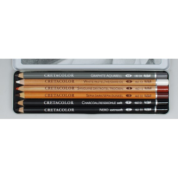 Boite dessin esquisse CRETACOLOR - Primo - (Métal) 6 Crayons - B-A 400 06 (Métal) 