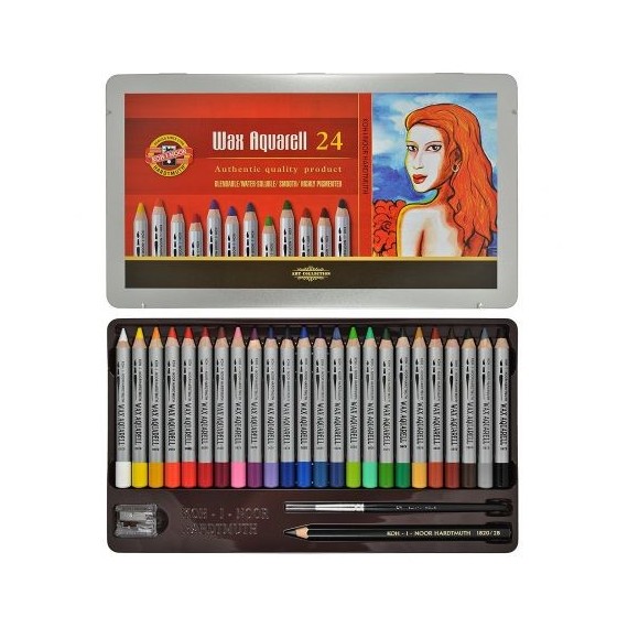 Boite crayon aquarelle  KOH-I-NOOR - 24 crayons wax aquarelle K8284 (Métal) 