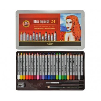 Boite crayon aquarelle  KOH-I-NOOR - 24 crayons wax aquarelle K8284 (Métal) 