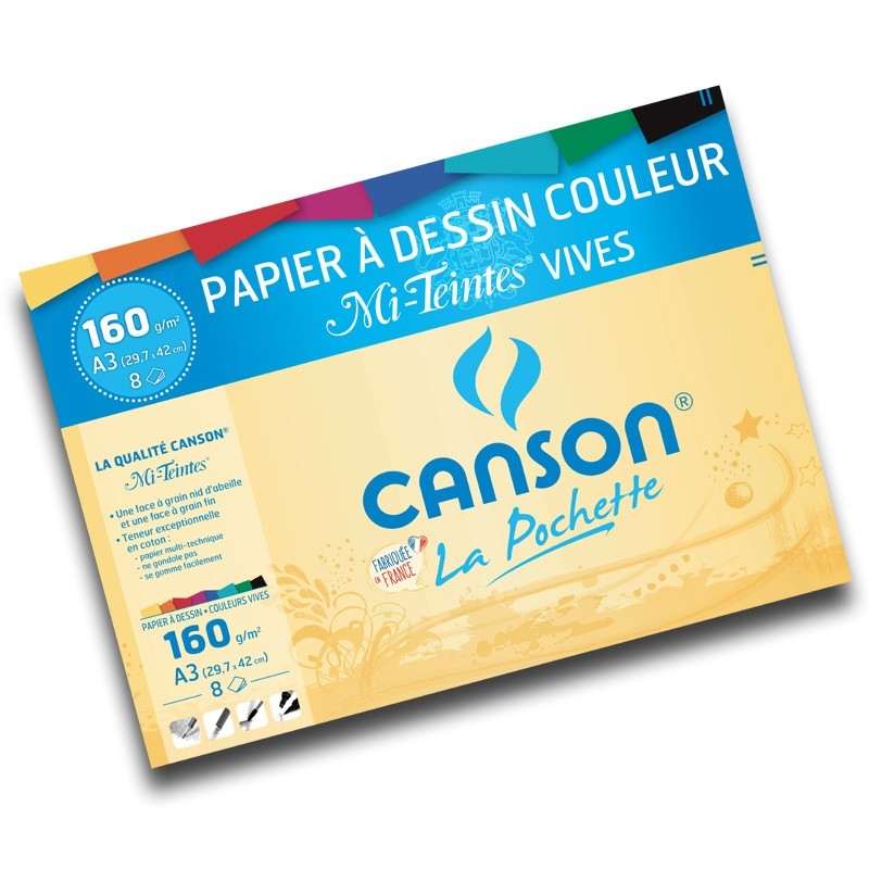 CANSON Pochette 12 Feuilles Papier dessin Mi-Teintes vives  24x32 160 g 