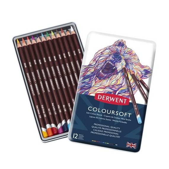 Boite crayon de couleurs DERWENT Coloursoft - 12 crayons - (Métal) 