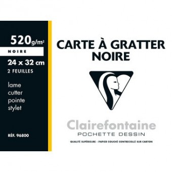 Carte à gratter CLAIREFONTAINE - Pochette de 2 feuilles - F:24 x 32 cm - Noir 