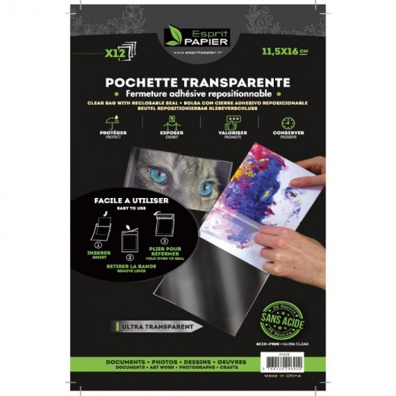 Pochette de protection ESPRIT PAPIER - Pochette cristal - F:11.5 x 16 cm (Paquet de 12) 