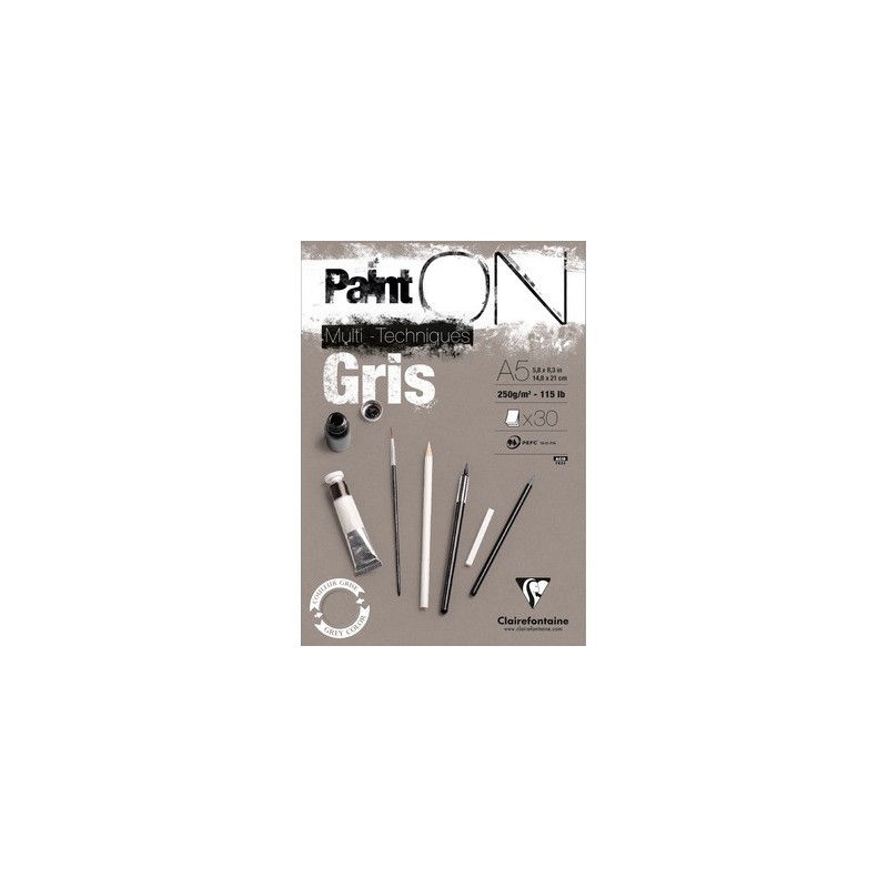 Bloc  CLAIREFONTAINE "Paint'On" gris Taille:14.8 x 21 cm (A5)