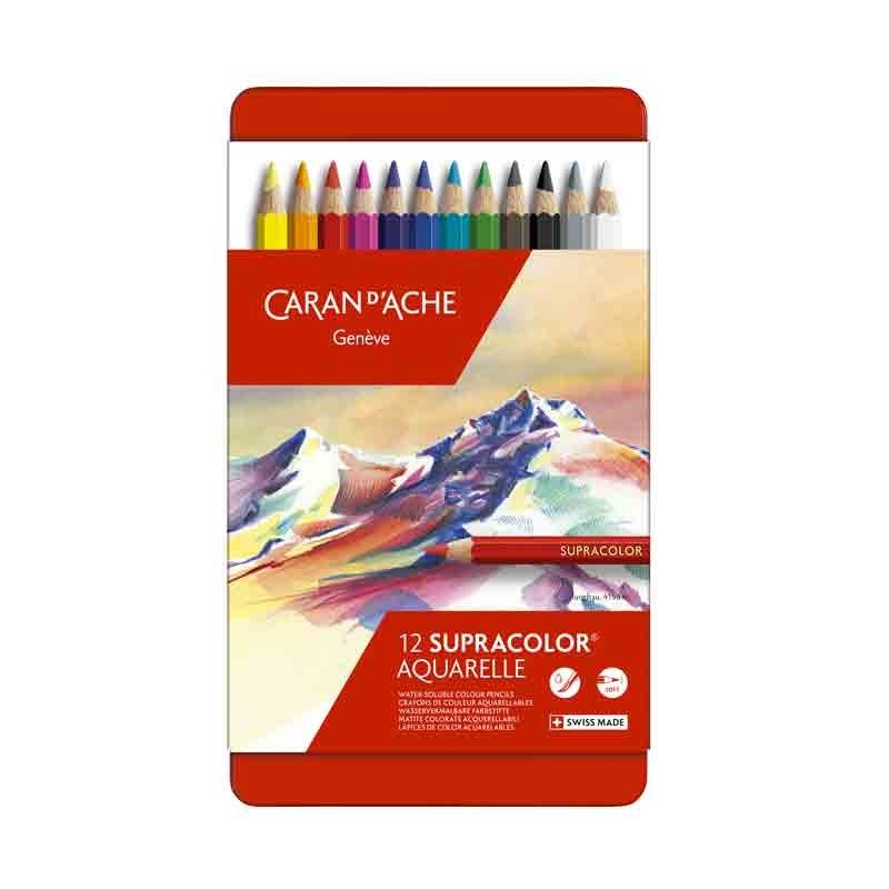 Boite crayon aquarelle CARAND'ACHE Supracolor soft - 12 crayons supracolor 3888.312 (Métal) 