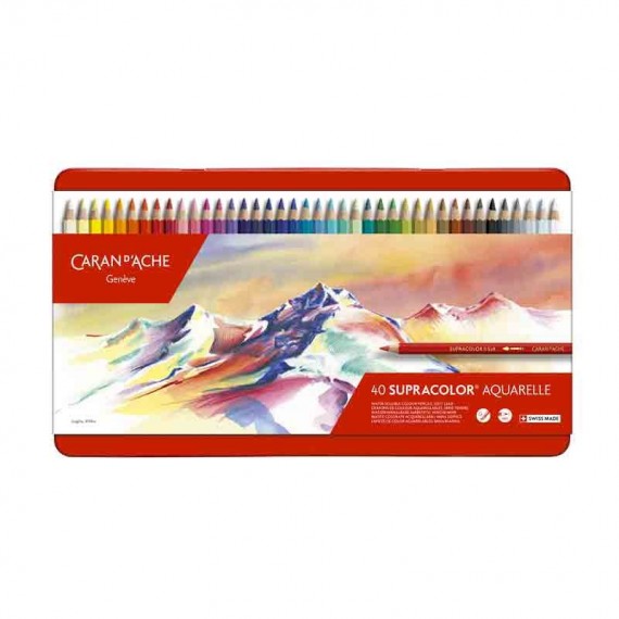 Boite crayon aquarelle CARAND'ACHE Supracolor soft - 40 crayons supracolor 3888.340 (Métal) 